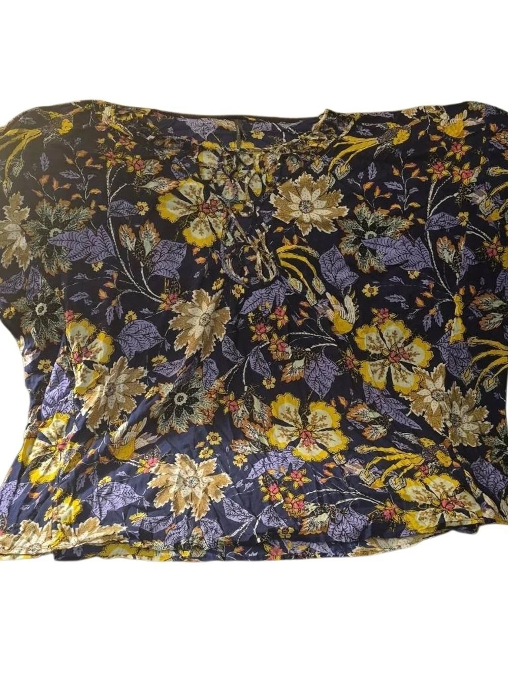 Anthropologie Navy Floral Swim Coverup with Yellow and Lavender Accents(527)